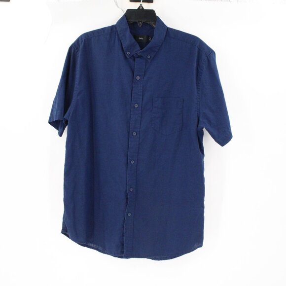 Onia Shirt Men’s Medium Linen Cotton Button Down Short Sleeve solid blue pocket - Picture 1 of 12